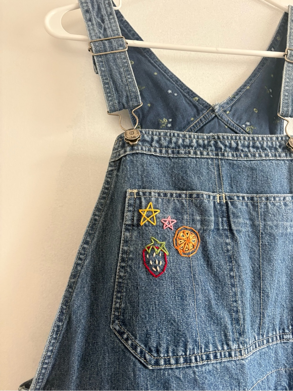 Cherokee Denim Embroidered Pocket Overall Jumpsuit in Blue